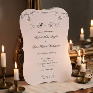 Eleganter Vintage-Tauben-Girlande-Klassiker Hochze Einladung