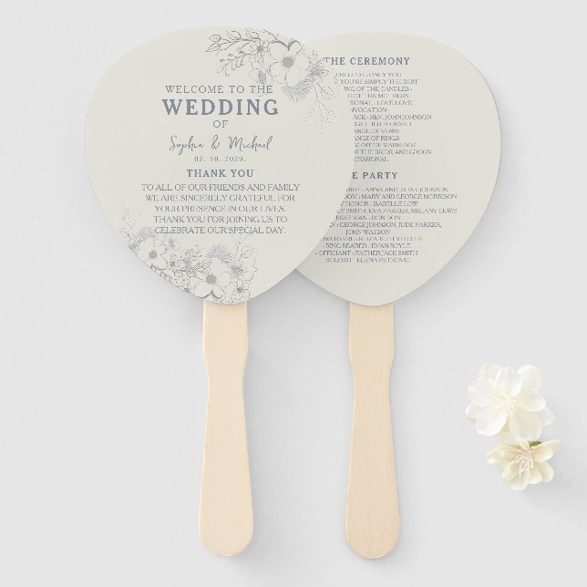 Eleganter Vintage Wedding Program Hand Fan Fächer (Vorne und Hinten)