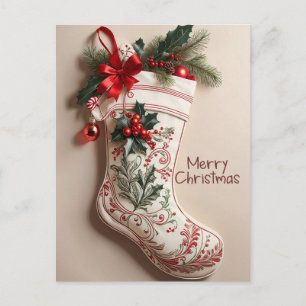 Eleganter Vintage-Weihnachtsfeststrumpf Feiertagspostkarte