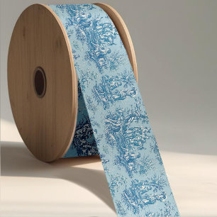 Eleganter Vintager aquamariner Toile de jouy Satinband