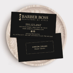 Eleganter Vintager Barbershop Black and Gold Visitenkarte