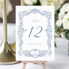 Eleganter Vintager Barock-Blumenrahmen Dusty Blue Tischnummer