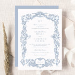 Eleganter Vintager Barockblauer Rahmen Hochzeit Einladung<br><div class="desc">Elegante Vintage Barockbläserne Blauer Rahmen Einladungskarte für Hochzeiten</div>