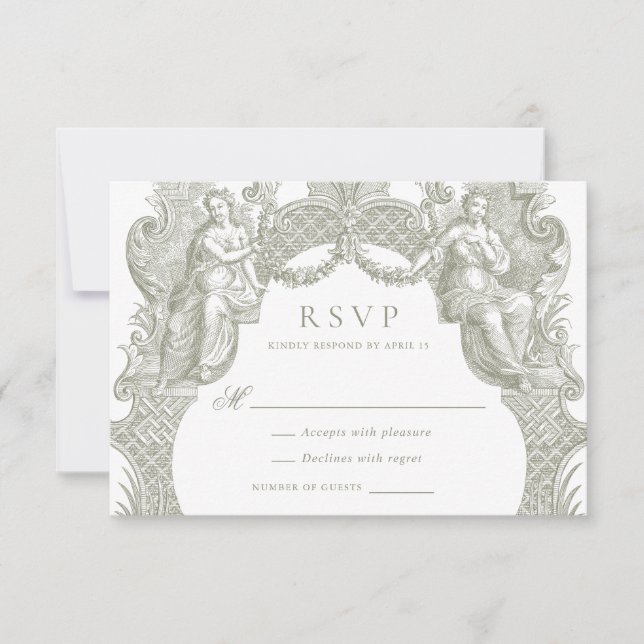 Eleganter Vintager Barockrahmen Hochzeit RSVP Einladung (Vorderseite)