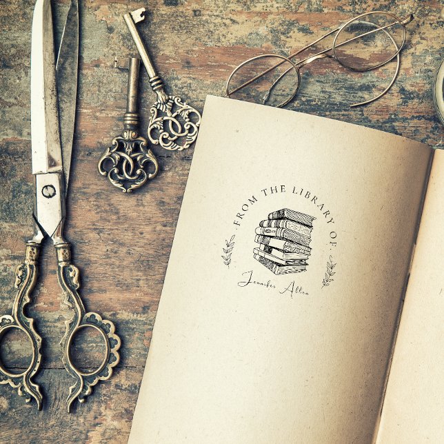 Eleganter Vintager Bibliotheksbücher Chic Individu Gummistempel (Von Creator hochgeladen)
