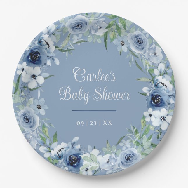 Eleganter Vintager blauer Besondere Anlass Pappteller (Vorderseite)