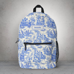 Eleganter Vintager Blauer Jouy Bedruckter Rucksack