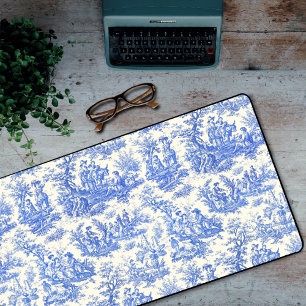 Eleganter Vintager Blauer Jouy Schreibtischunterlage