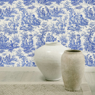 Eleganter Vintager Blauer Jouy Tapete
