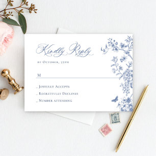 Eleganter Vintager Blue French Garden RSVP Karte