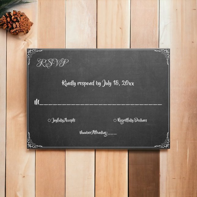 Eleganter Vintager Blüh Chalkboard Moderne Hochzei RSVP Karte (Von Creator hochgeladen)