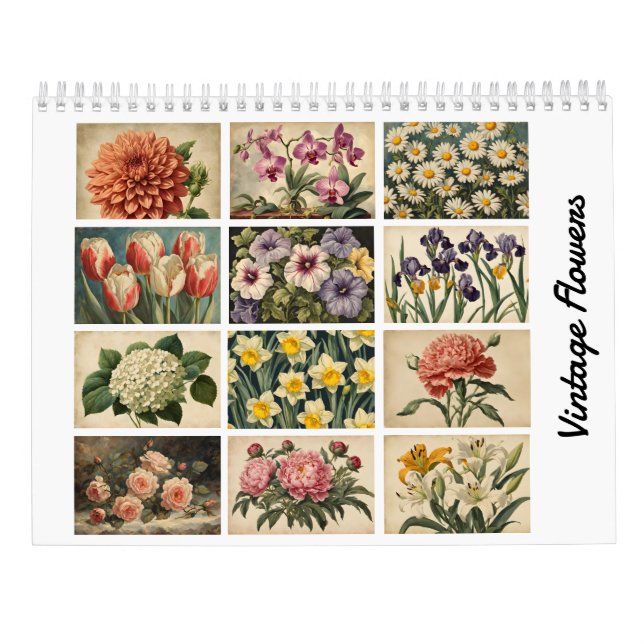 Eleganter Vintager Blume Naturkalender Kalender (Rückseite)