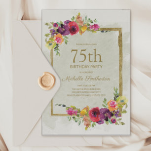 Eleganter Vintager Blumenfrauen 75. Geburtstag Einladung