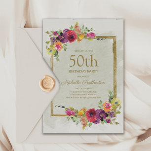 Eleganter Vintager Blumenfrauentag 50. Geburtstag Einladung