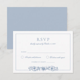Eleganter Vintager Blumenstrauß Blue Wedding RSVP Einladung