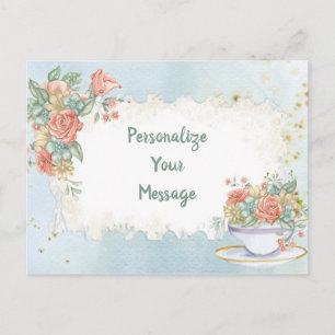 Eleganter Vintager Blumenstrauß-Tee Personalisiert Postkarte