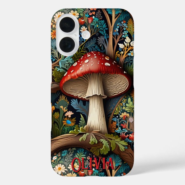 Eleganter Vintager bohemianischer Pilzwald iPhone 16 Hülle (Rückseite)