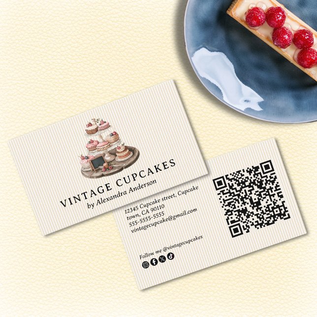 Eleganter Vintager Cupcake Visitenkarte (Elegant Vintage Cupcake Business Card)
