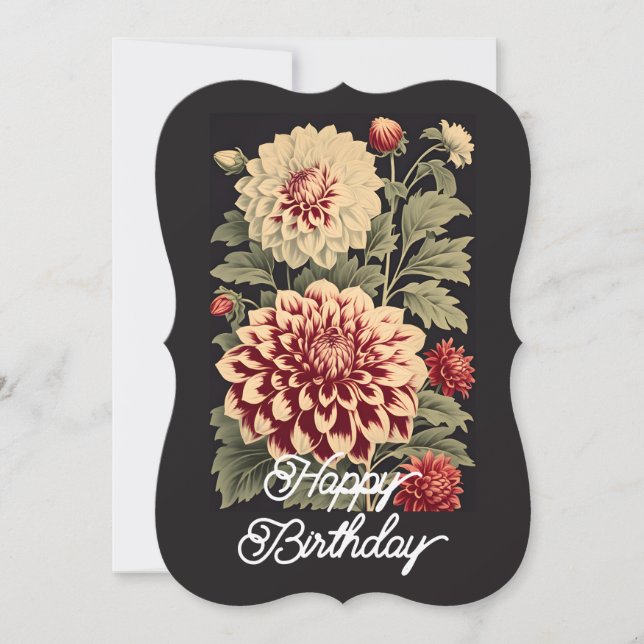 Eleganter Vintager Dahlia Blume Happy Birthday (Vorderseite)