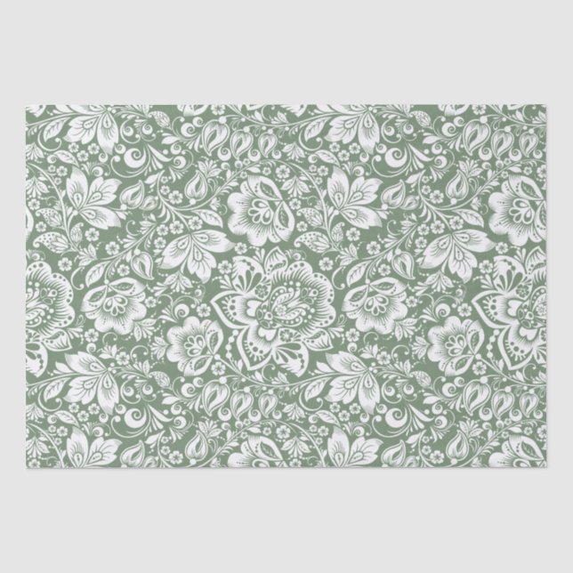 Eleganter Vintager Damast auf Salbei Seidenpapier (Vorderseite)