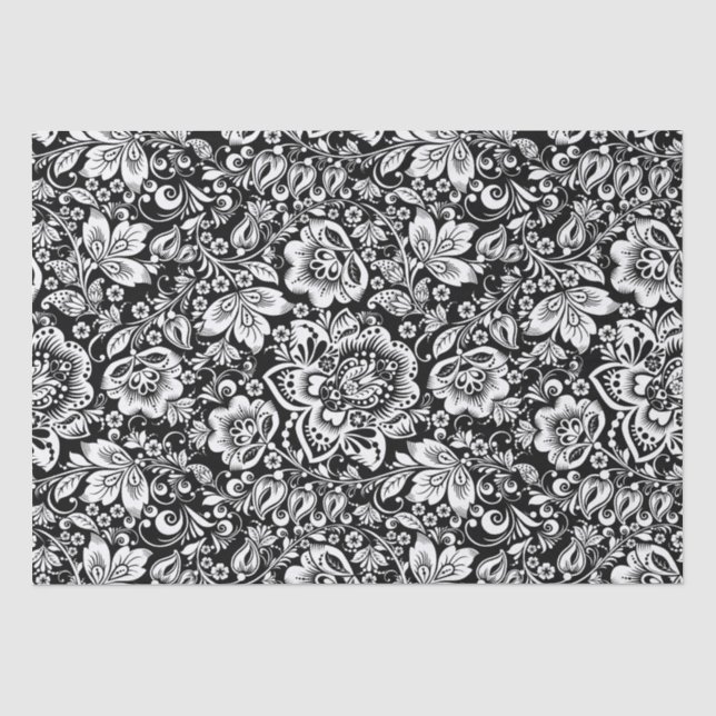 Eleganter Vintager Damast auf schwarzem Hintergrun Seidenpapier (Vorderseite)