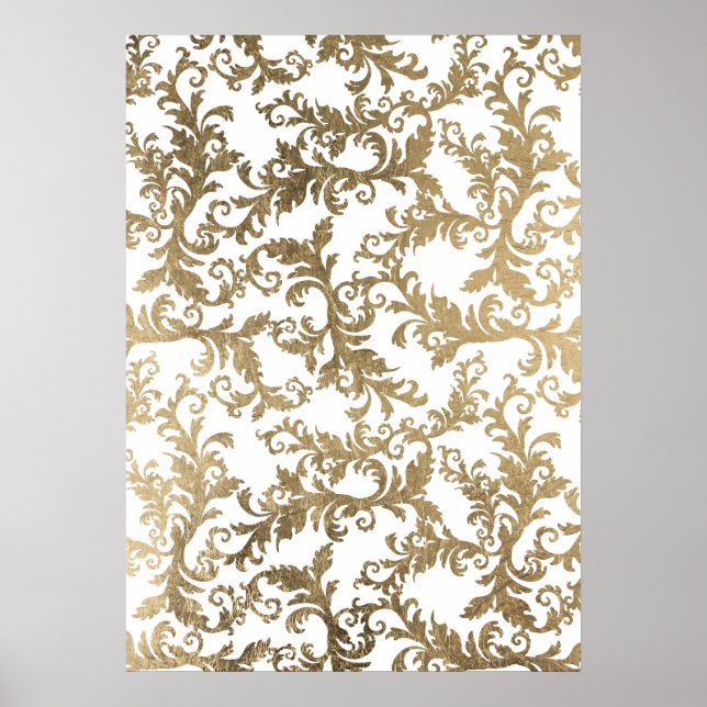 Eleganter Vintager Damast aus Weißgold Poster (Vorne)