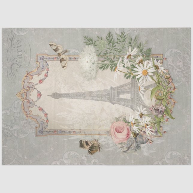 Eleganter Vintager Eiffelturm Pariser Blumengarten Seidenpapier (Vorderseite)