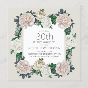 Eleganter Vintager Elfenbeincreme 80. Geburtstag Einladung