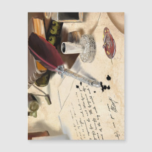 Eleganter Vintager Federquillstift und Tintenkleck Magnetkarte