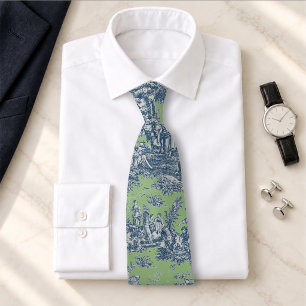 Eleganter Vintager grüner Jouy-Toile Krawatte