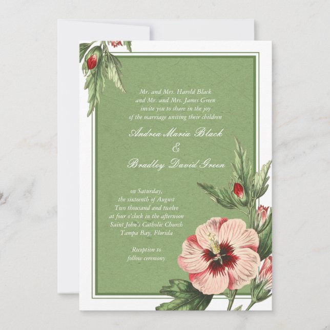 Eleganter Vintager Hibiskus Einladung (Vorderseite)