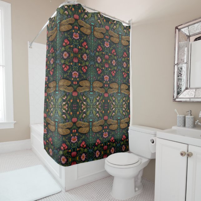 Eleganter Vintager Libellenboho botanisch Duschvorhang (Beispiel)