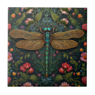 Eleganter Vintager Libellenboho botanisch Fliese