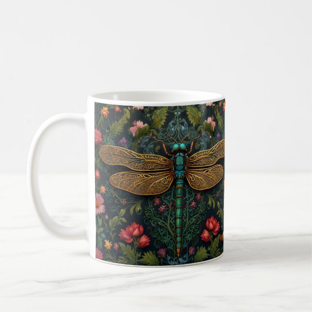 Eleganter Vintager Libellenboho botanisch Kaffeetasse (Links)