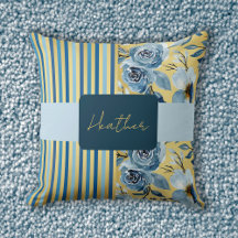 Eleganter Vintager Monogram Blue Gold Floral Strip