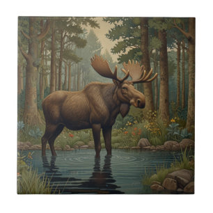 Eleganter Vintager Moosbohobelwald Fliese