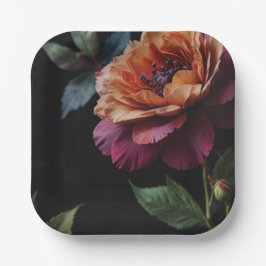 Eleganter Vintager Pachy-Rot-Blütenboho Pappteller