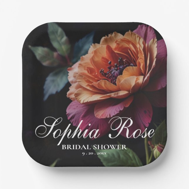 Eleganter Vintager Pachy-Rot-Blütenboho Pappteller (Vorderseite)