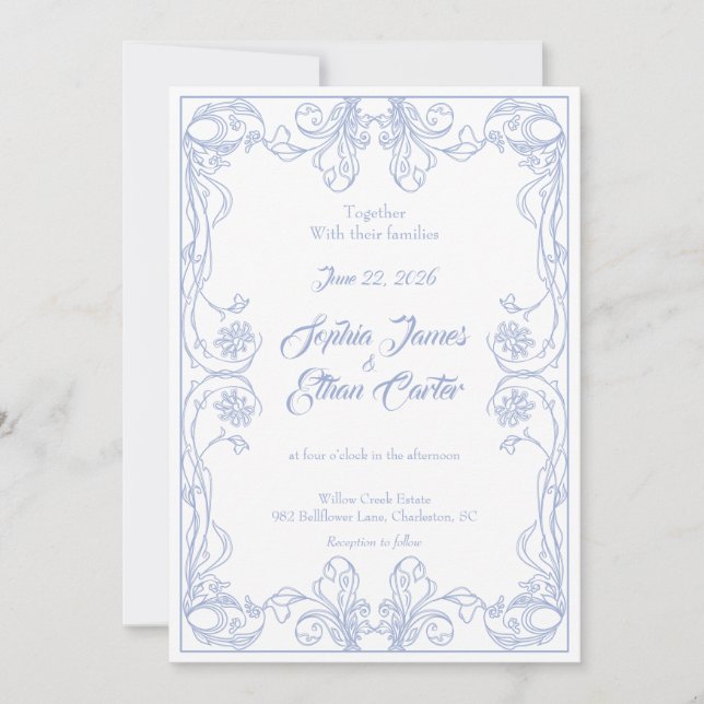 Eleganter Vintager Rahmen Einladung zur Hochzeit (Vorderseite)