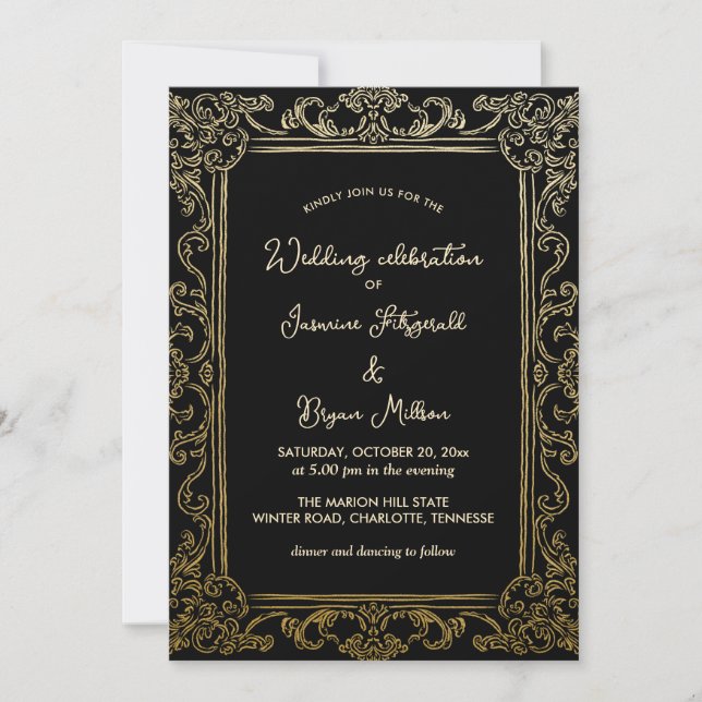 Eleganter Vintager Rahmen Geblüht | Hochzeitsschwa Einladung (Vorderseite)
