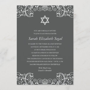 Eleganter Vintager Rolle-Schläger Mitzvah Einladung