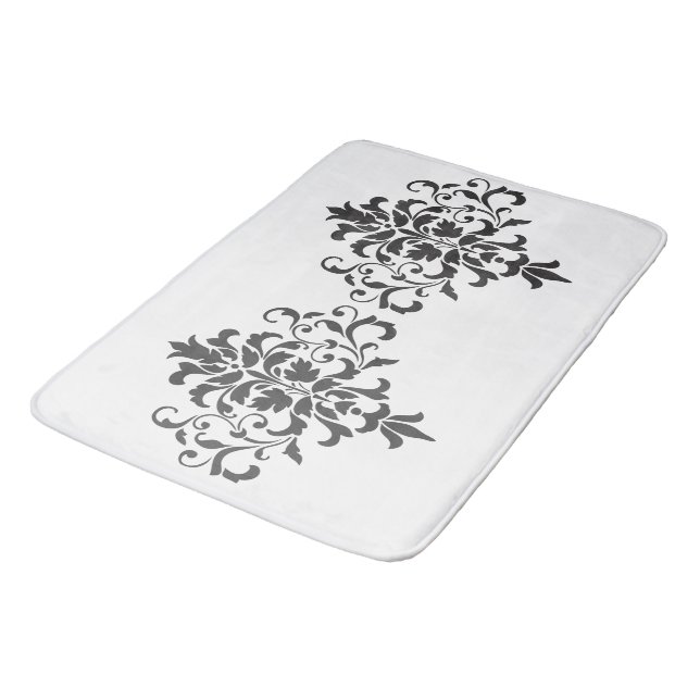 Eleganter Vintager Schwarz-Weiß-Damast Badematte (Schrägansicht)