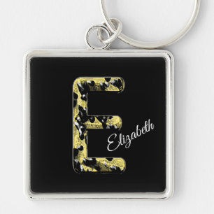 Eleganter Vintager, schwarzer Letter E Monogram Schlüsselanhänger