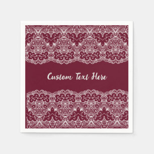 Eleganter Vintager Spitzenburgund Creme Personalis Serviette