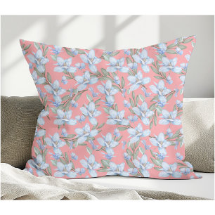 Eleganter Vintager Stil Blaue Blumen & grüne Blätt Kissen