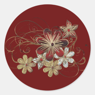 Eleganter Vintager Stil Floral Gemstone Runder Aufkleber