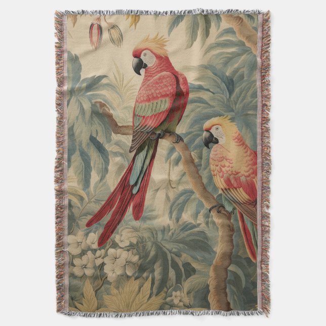 Eleganter Vintager Stil Parrots Botanische Klassik Decke (Vorderseite Vertikal)
