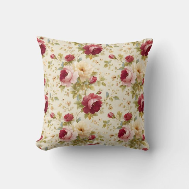 Eleganter Vintager stilvoller romantischer Blumenc Kissen (Vorderseite)