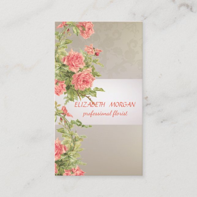 Eleganter Vintager Streifen, Spitze, Rose Visitenkarte (Vorderseite)