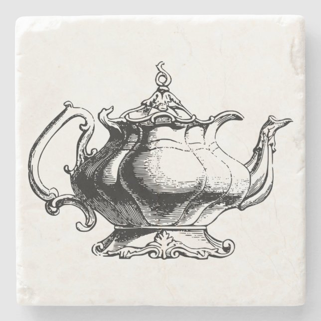 Eleganter Vintager Teapot Steinuntersetzer (Vorderseite)
